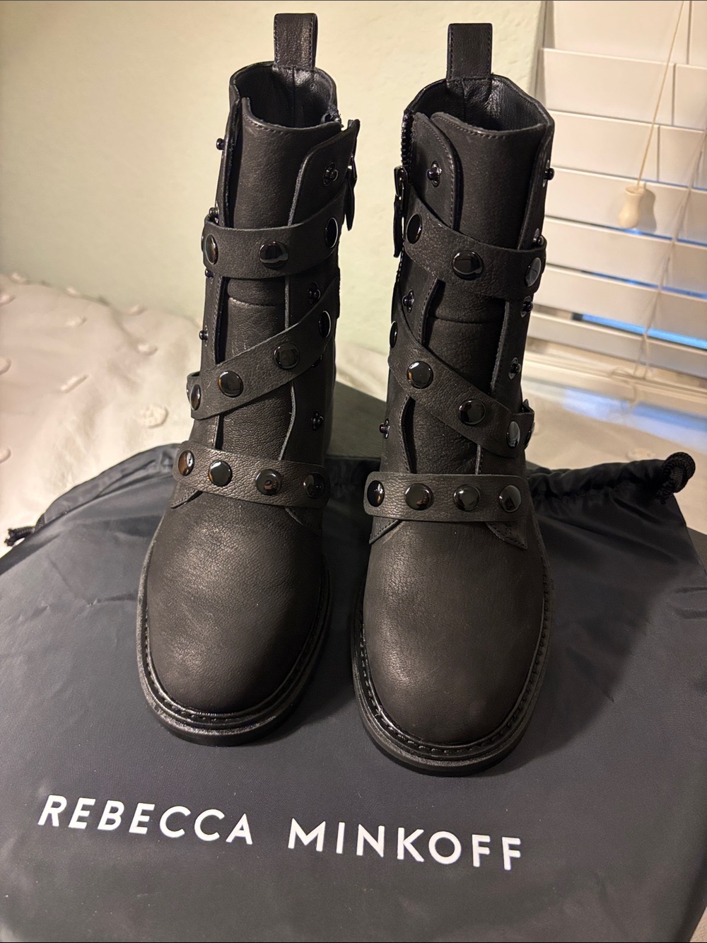 Rebecca Minkoff Black Studded Wrap Combat Boots